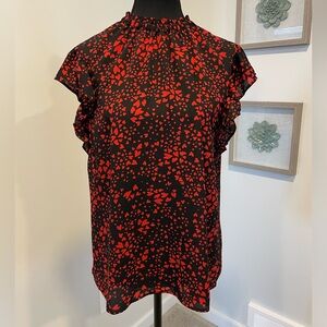 Reitmans Flutter Sleeve Blouse with Red Heart ❤️ Print EUC
